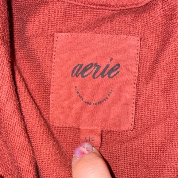 Aerie Hooded Peplum Sweatshirt Large French Terry hoodie summer burgundy - Picture 5 of 7